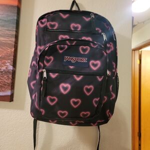 Jansport Black Backpack with Pink Heart Design
